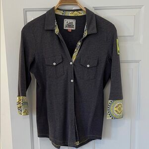 Alp n Rock Charcoal grey women’s blouse with embroidered logo, patch on sleeve